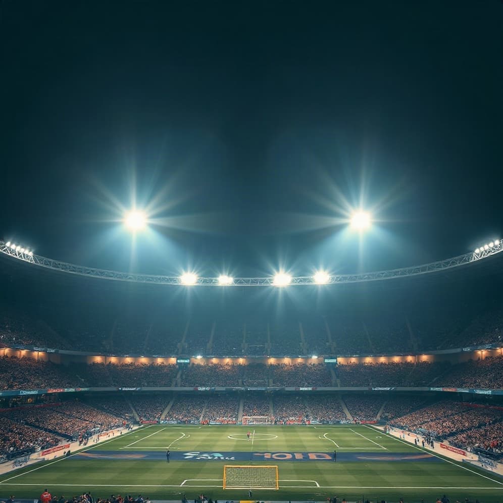 A floodlit football stadium